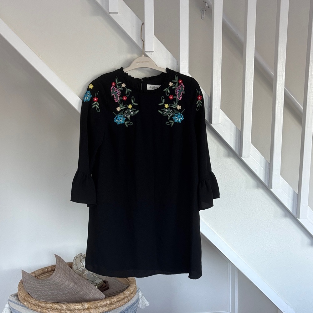 Black Dress with Floral Embroidery Alison New York